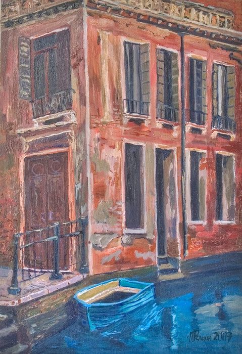 Старый дом(Венеция, старый дом, лодка, канал, вода, окна, отражение, ступени)