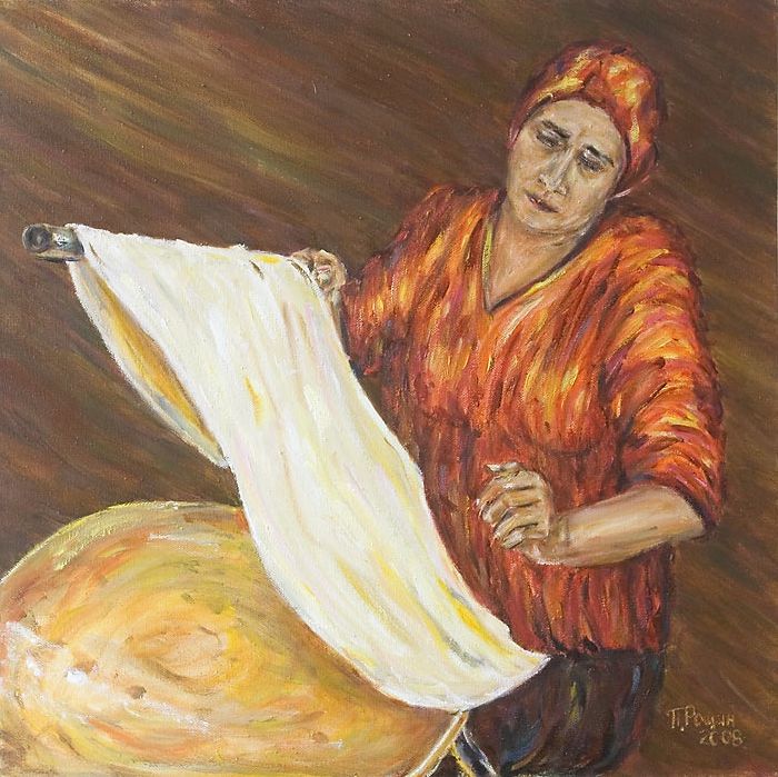 Турецкий хлеб(Женщина, печет хлеб, турецкие лепешки, тесто)